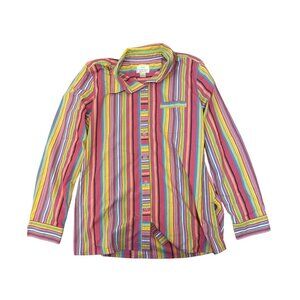 Christopher & Banks Womens Multicolor Striped Button-Up Shirt L Stretch Colorful
